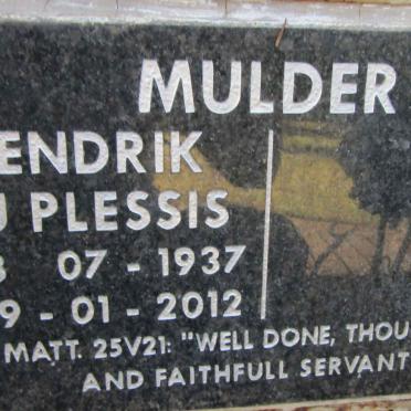 MULDER Hendrik Du Plessis 1937-2012