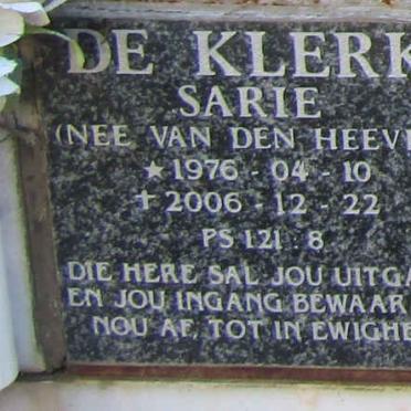 KLERK Sarie, de nee VAN DEN HEEVER 1976-2006