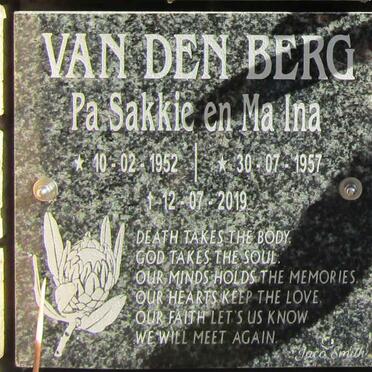 BERG Sakkie, van den 1952-2019 &amp; Ina 1957-2019
