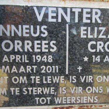 VENTER Anneus Moorrees 1948-2011 &amp; Elizabeth Crousie 1946-