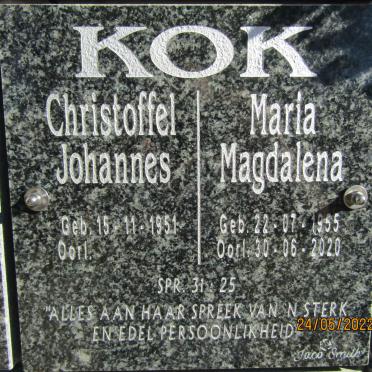 KOK Christoffel Johannes 1951- &amp; Maria Magdalena 1955-2020