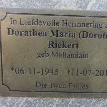 RIEKERT Dorathea Maria nee MALLANDAIN 1945-2017