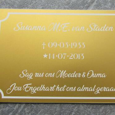 STADEN Susanna M.E., van 1933-2013