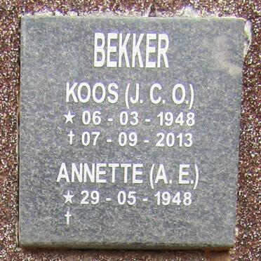 BEKKER J.C.O. 1948-2013 &amp; E.A 1948-
