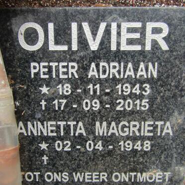 OLIVIER Peter Adriaan 1943-2015 &amp;  Anetta Magrieta 1948-