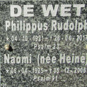 WET Philippus Rudolph., de 1921-2017 &amp; Naomi HEINE 1925-2006
