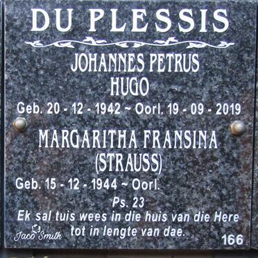 PLESSIS Johannes Petrus Hugo, du 1942-2019 & Margaritha Fransina STRAUSS 1944-