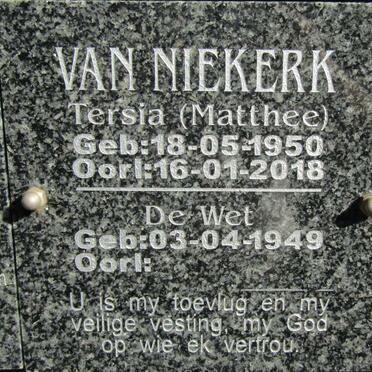 NIEKERK De Wet, van 1949- & Tersia MATTHEE 1950-2018