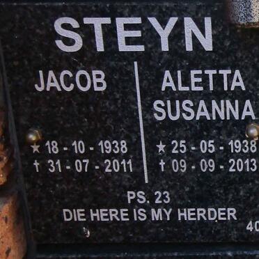 STEYN Jacob 1938-2011 &amp; Aletta Susanna 1938-2013