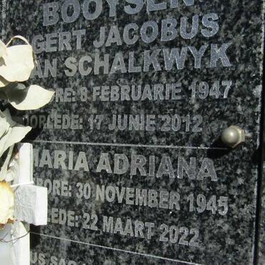 BOOYSEN Gert Jacobus Van Schalkwyk 1947-2012 &amp; Maria Adriana 1945-2022