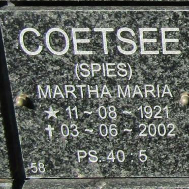 COETSEE Martha Maria nee SPIES 1921-2002