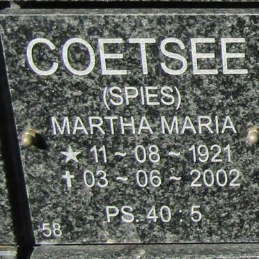 COETSEE Martha Maria nee SPIES 1921-2002