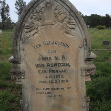 ASWEGEN Anna M.A., van nee PIENAAR 1878-1924