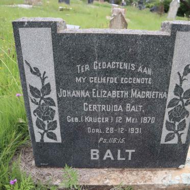 BALT Johanna Elizabeth Magrietha Gertruida nee KRUGER 1870-1931
