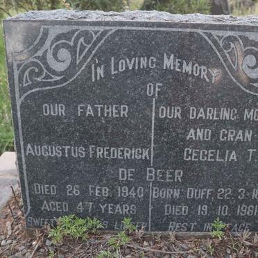 BEER Augustus Frederick, de -1940 &amp; Cecelia T. DUFF 1895-1961