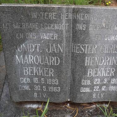BEKKER Jan Marquard 1893-1963 &amp; Hester Christina Hendrina 1901-1985