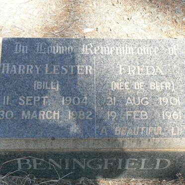 BENINGFIELD Harry Lester 1904-1982 &amp; Freda DE BEER 1901-1961