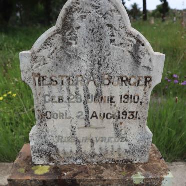 BURGER Hester A. 1910-1931