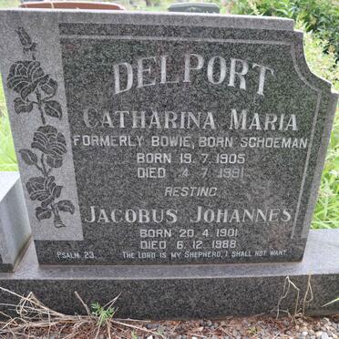DELPORT Jacobus Johannes 1901-1988 &amp; Catharina Maria formerly BOWIE nee SCHOEMAN 1905-1991
