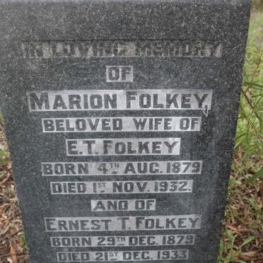 FOLKEY Ernest T. 1879-1933 &amp; Marion 1879-1932