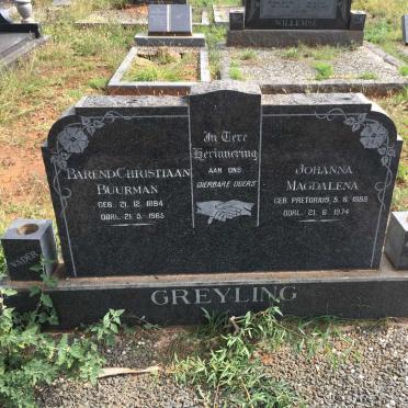 GREYLING Barend Christiaan Buurman 1894-1965 &amp; Johanna Magdalena PRETORIUS 1888-1974