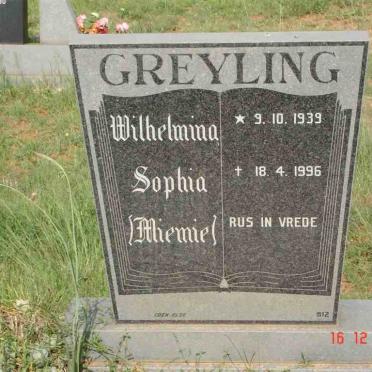 GREYLING Wilhelmina Sophia 1939-1996