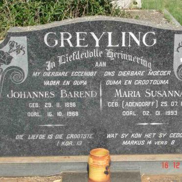 GREYLING Johannes Barend 1896-1968 &amp; Maria Susanna ADENDORFF 1905-1993