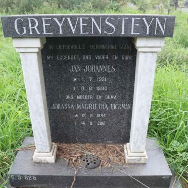GREYVENSTEYN Jan Johannes 1931-1990 &amp; Johanna Magrietha HICKMAN 1934-2012