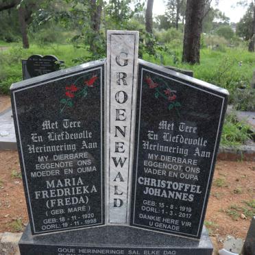 GROENEWALD Christoffel Johannes 1919-2017 &amp; Maria Fredrieka 1920-1998