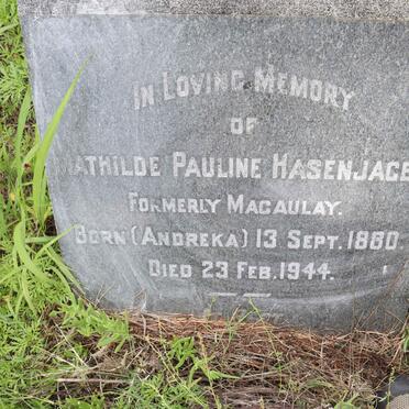 HASENJAGER Mathilde Pauline formerly MACAULAY nee ANDREKA 1880-1944