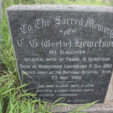 HEWETSON C.G. nee SLAUGHTER 1890-1960
