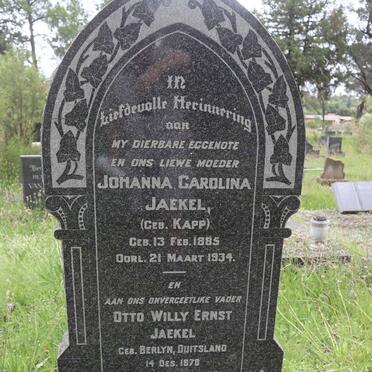 JAEKEL Otto Willy Ernst 1878-1942 &amp; Johanna Carolina KAPP 1885-1934