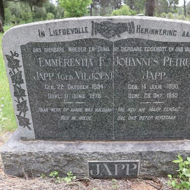 JAPP Johannes Petrus 1890-1953 &amp; Emmerentia F. VILJOEN 1894-1978