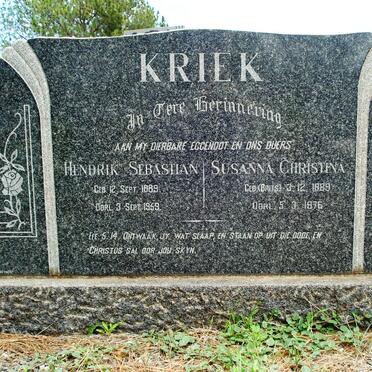 KRIEK Hendrik Sebastian 1889-1959 &amp; Susanna Christina BRITS 1889-1976