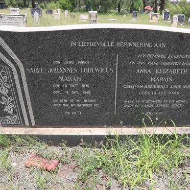 MARAIS Sarel Johannes Lodewicus 1876-1949 &amp; Anna Elizabeth VAN HEERDEN 1881-1946
