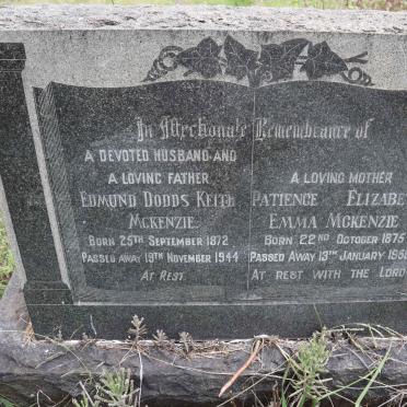 MCKENZIE Edmund Dodds Keith 1872-1944 &amp; Patience Elizabeth Emma 1875-1959