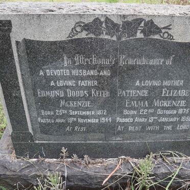 MCKENZIE Edmund Dodds Keith 1872-1944 &amp; Patience Elizabeth Emma 1875-1959