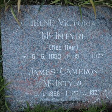 MCINTYRE James Cameron 1899-1973 &amp; Irene Victoria HAM 1899-1972