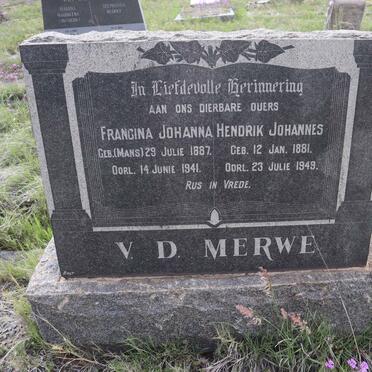 MERWE Hendrik Johannes, v.d. 1881-1949 &amp; Francina Johanna MANS 1887-1941