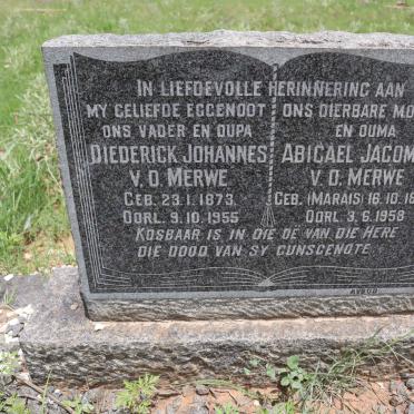 MERWE Diederick Johannes, v.d. 1873-1955 &amp; Abigael Jacomina MARAIS 1878-1958