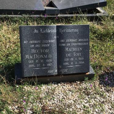 MACDONALD Hector 1926-1967 &amp; Maureen DU TOIT 1929-1994