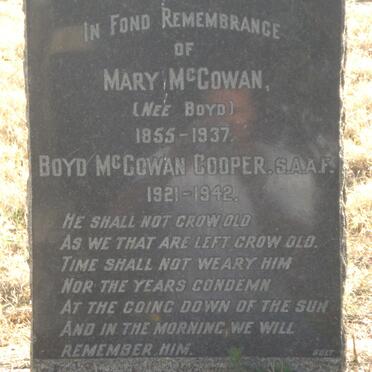 McCOWAN Mary nee BOYD 1855-1937 :: COOPER Boyd McCowan 1921-1942