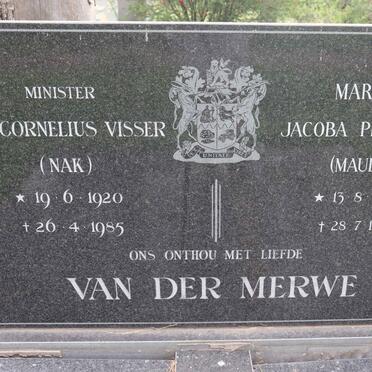 MERWE Cornelius Visser, van der 1920-1985 &amp; Martha Jacoba Pretorius 1922-1991