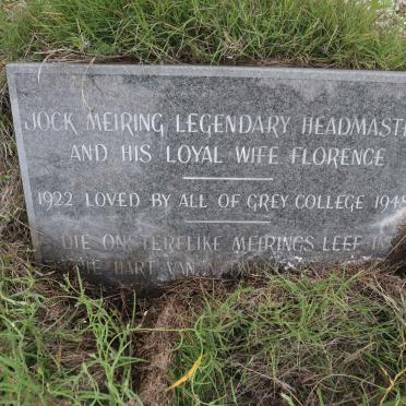 Memorial plaque for Jock &amp; Florence MEIRING by Grey College