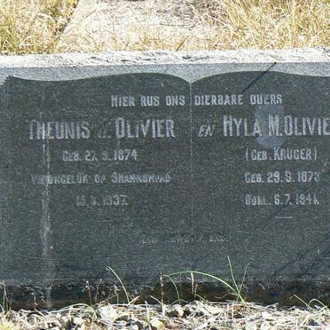 OLIVIER Theunis W. 1874-1937 &amp; Hyla M. KRUGER 1873-194?