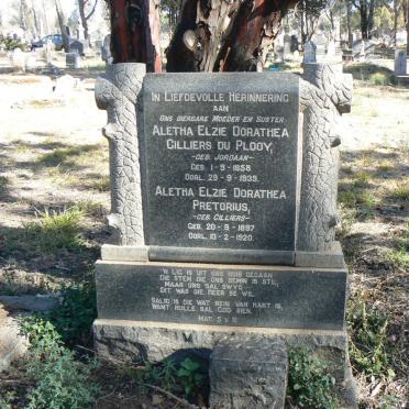 PLOOY Aletha Elzie Dorathea Cilliers, du nee JORDAAN 1858-1939 :: PRETORIUS Aletha Elzie Dorathea nee CILLIERS 1897-1920