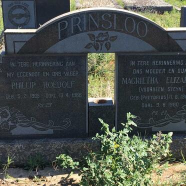 PRINSLOO Phillip Roedolf 1905-1966 &amp; Magrietha Elizabeth voorheen STEYN nee PRETORIUS 1906-1980