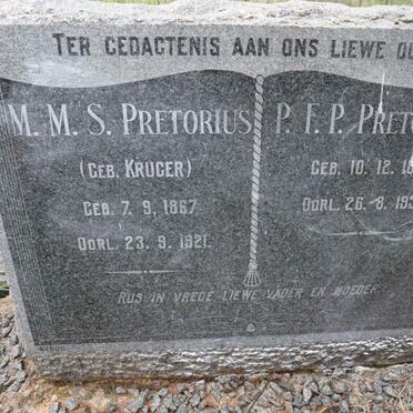 PRETORIUS P.F.P. 1861-1937 &amp; M.M.S. KRUGER 1867-1921