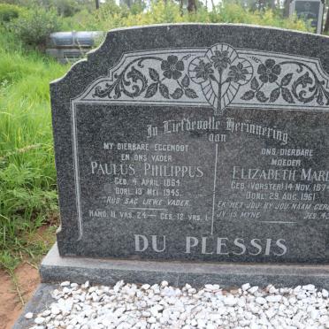 PLESSIS Paulus Philippus, du 1864-1945 &amp; Elizabeth Maria VORSTER 1874-1961