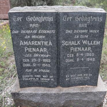 PIENAAR Schalk Willem 1860-1948 &amp; Amarentiea SNYMAN 1863-1940
